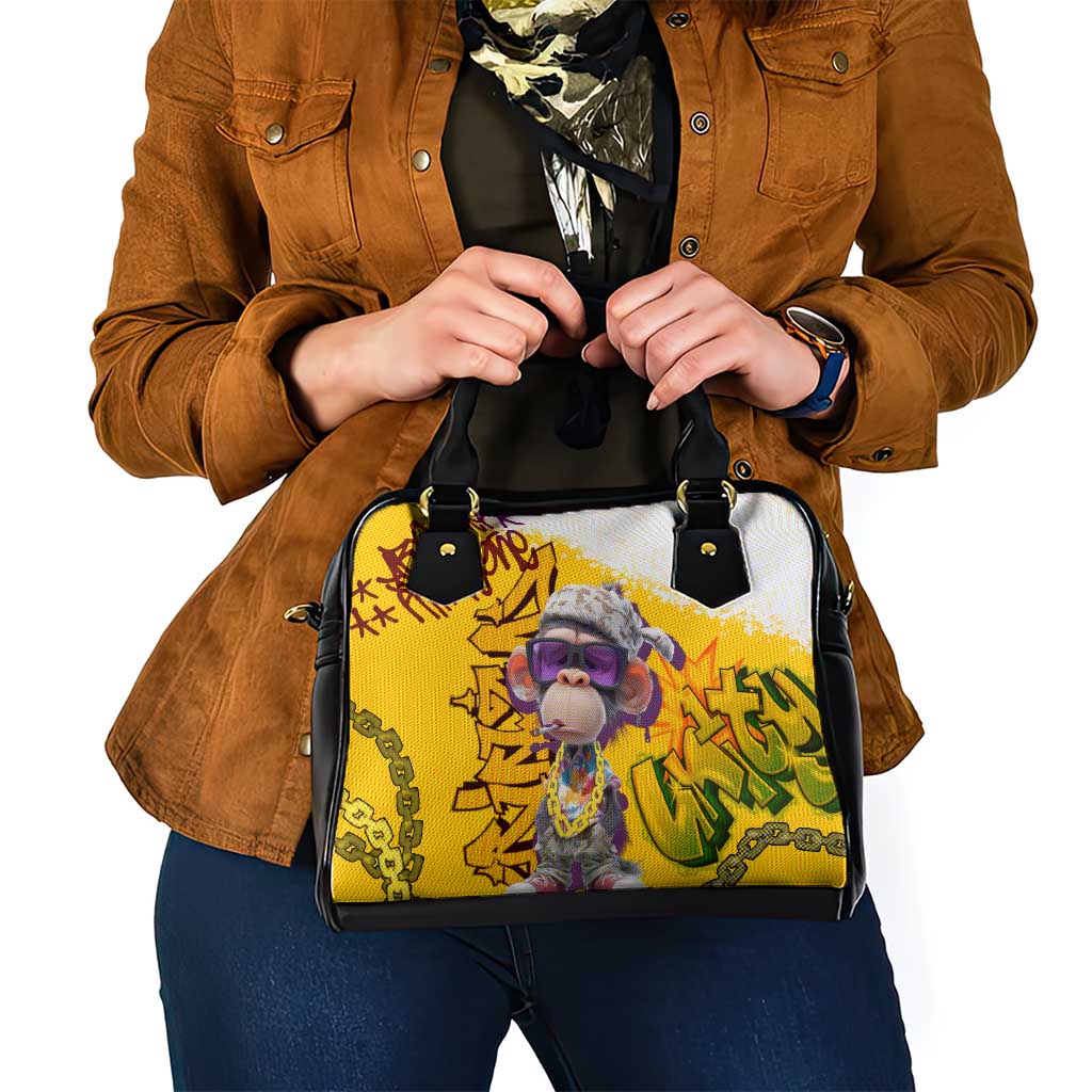 Graffiti Monkey Shoulder Handbag with Hip Hop Sunglasses and Gold Chain Design TS04