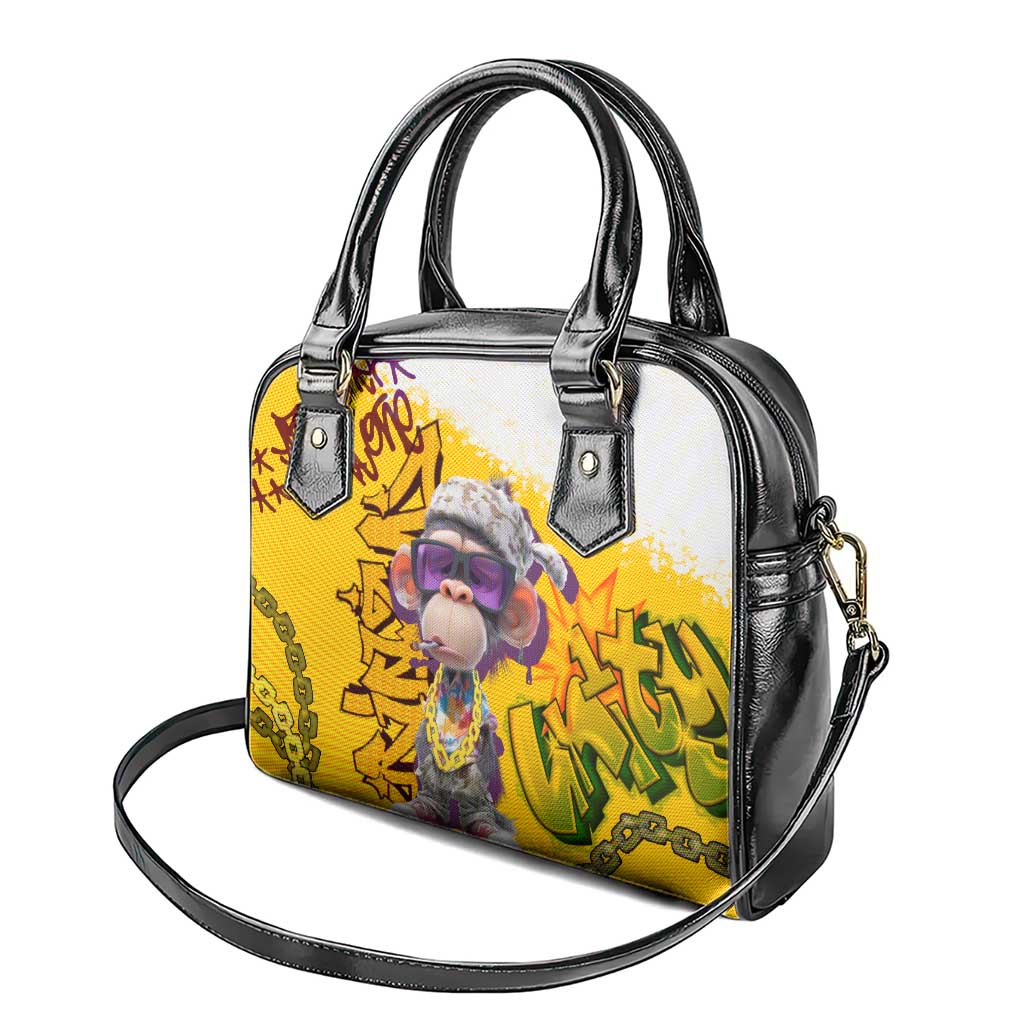 Graffiti Monkey Shoulder Handbag with Hip Hop Sunglasses and Gold Chain Design TS04