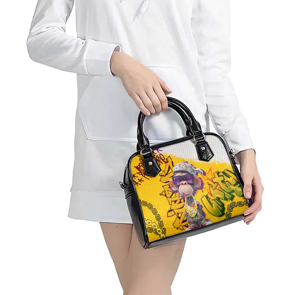 Graffiti Monkey Shoulder Handbag with Hip Hop Sunglasses and Gold Chain Design TS04