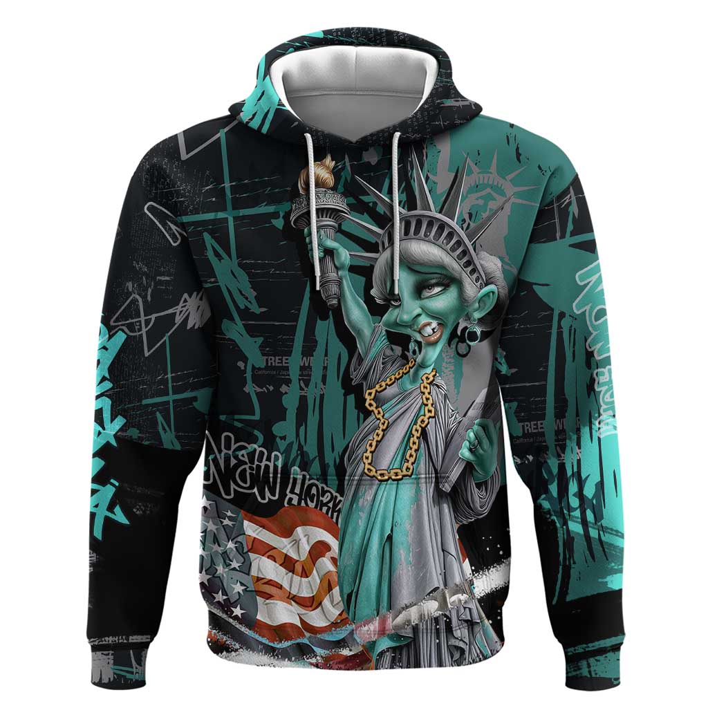 Street Art Liberty Hoodie with Graffiti Print and Cartoon Statue of Liberty TS04