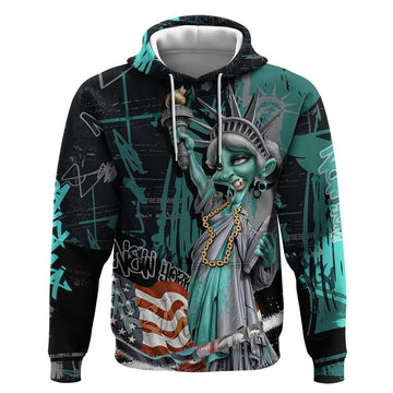 Street Art Liberty Hoodie with Graffiti Print and Cartoon Statue of Liberty TS04