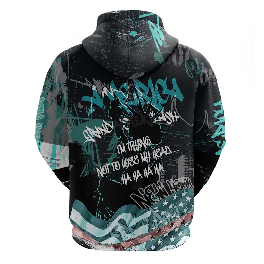 Street Art Liberty Hoodie with Graffiti Print and Cartoon Statue of Liberty TS04