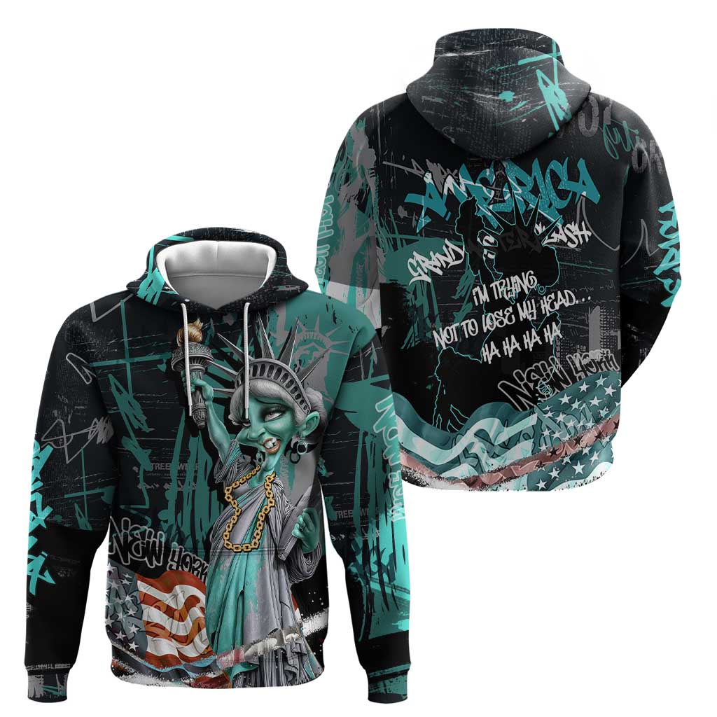 Street Art Liberty Hoodie with Graffiti Print and Cartoon Statue of Liberty TS04
