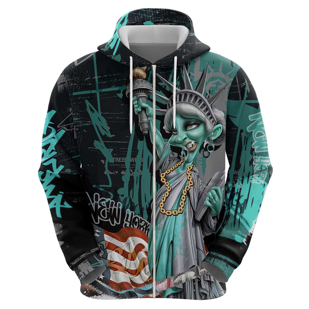 Street Art Liberty Hoodie with Graffiti Print and Cartoon Statue of Liberty TS04