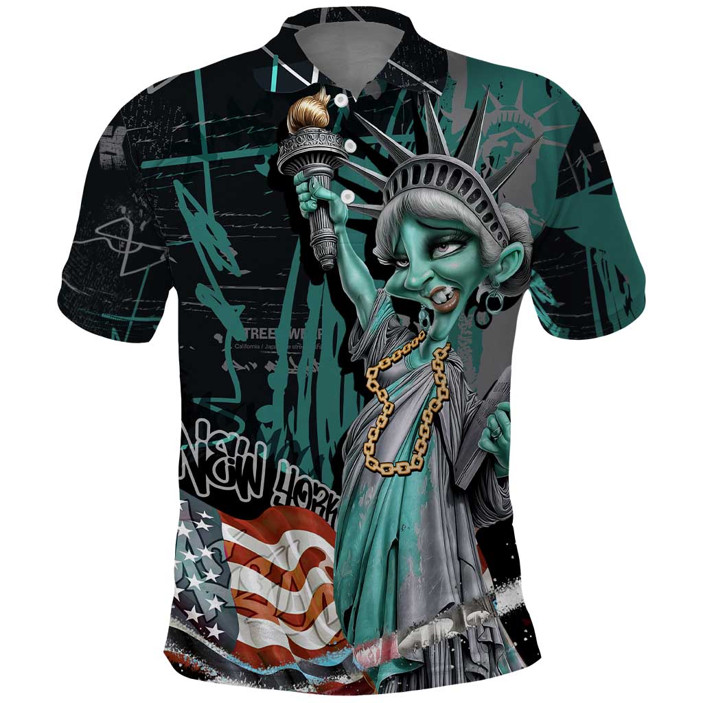 Street Art Liberty Polo Shirt with Graffiti Print and Cartoon Statue of Liberty TS04