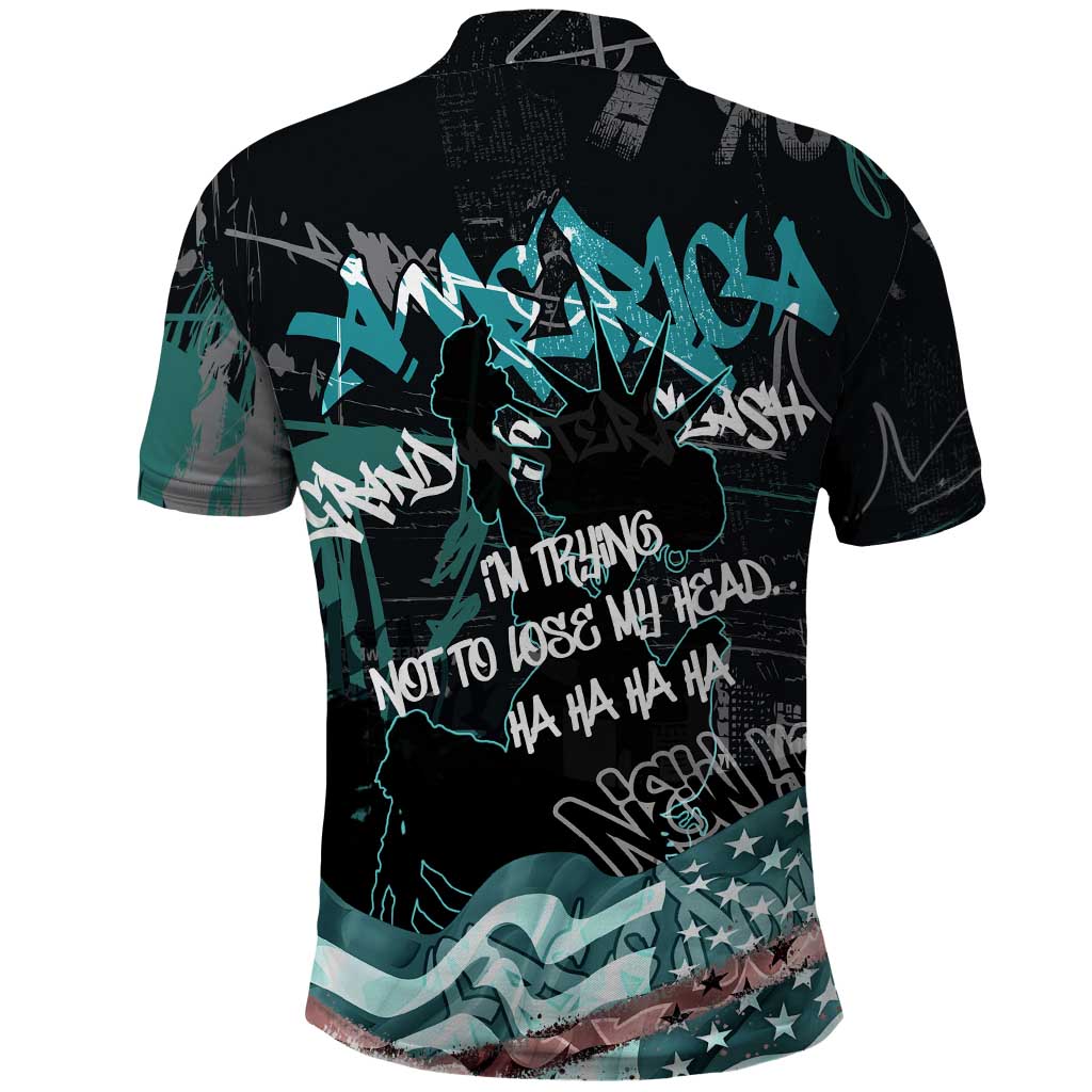Street Art Liberty Polo Shirt with Graffiti Print and Cartoon Statue of Liberty TS04