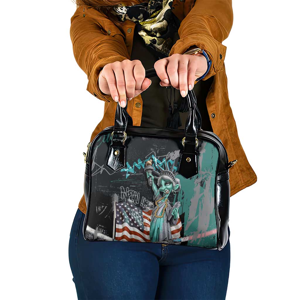Street Art Liberty Shoulder Handbag with Graffiti Print and Cartoon Statue of Liberty TS04