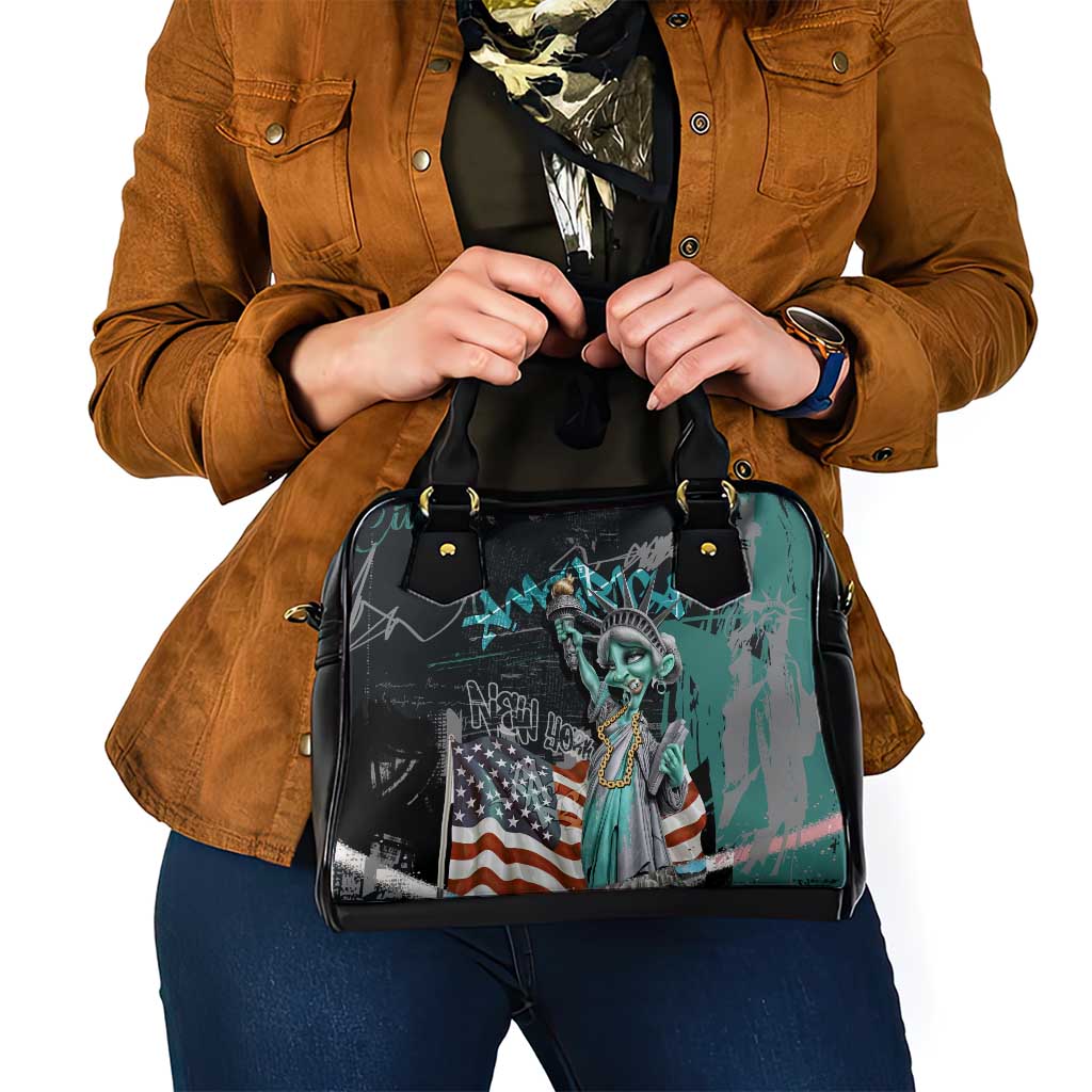 Street Art Liberty Shoulder Handbag with Graffiti Print and Cartoon Statue of Liberty TS04