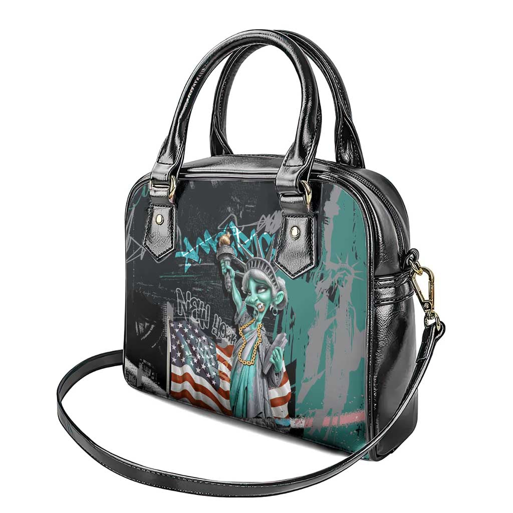 Street Art Liberty Shoulder Handbag with Graffiti Print and Cartoon Statue of Liberty TS04