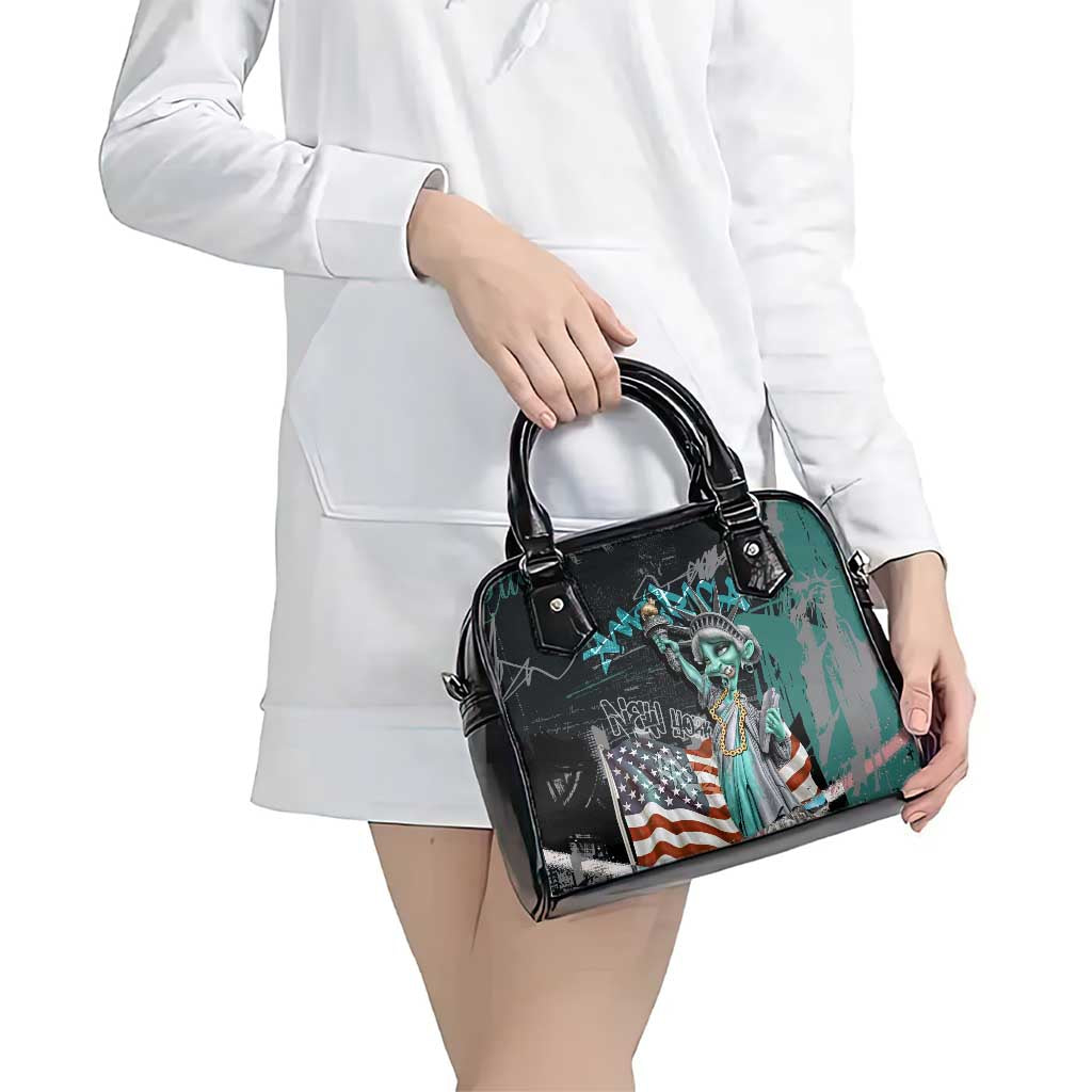 Street Art Liberty Shoulder Handbag with Graffiti Print and Cartoon Statue of Liberty TS04