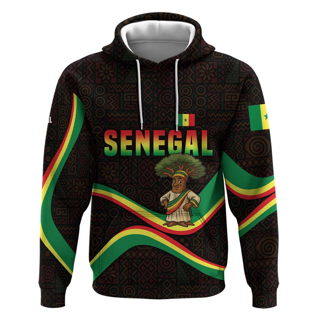 Senegal Tribal Pattern Hoodie Baobab Character and Red Yellow Green Flag Theme Design TS04