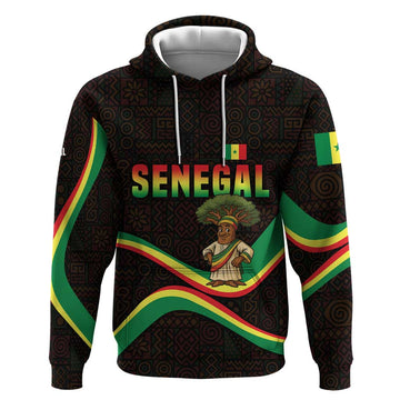Senegal Tribal Pattern Hoodie Baobab Character and Red Yellow Green Flag Theme Design TS04