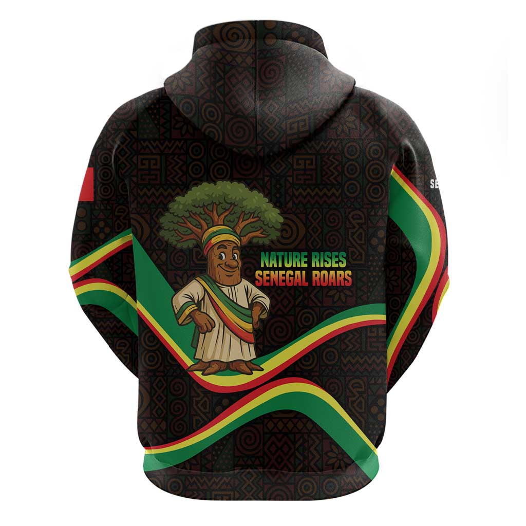 Senegal Tribal Pattern Hoodie Baobab Character and Red Yellow Green Flag Theme Design TS04