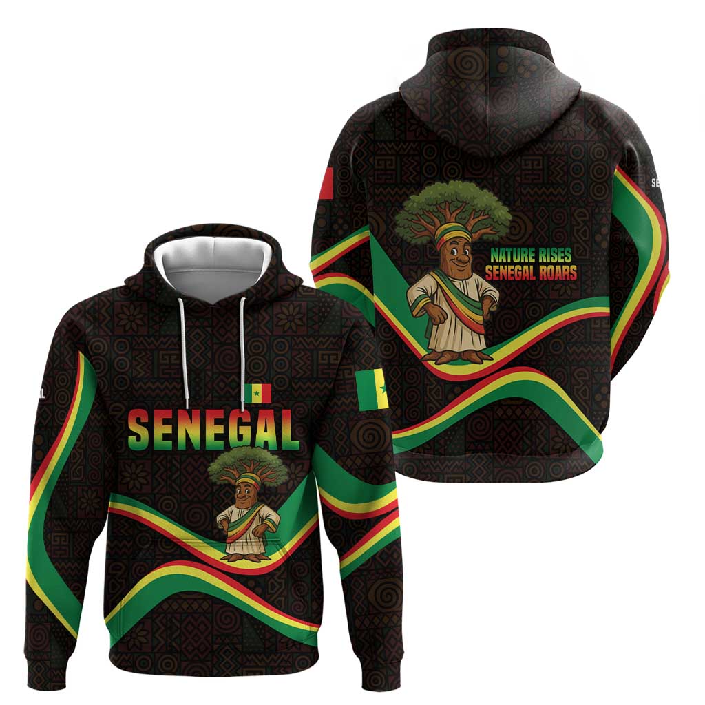Senegal Tribal Pattern Hoodie Baobab Character and Red Yellow Green Flag Theme Design TS04