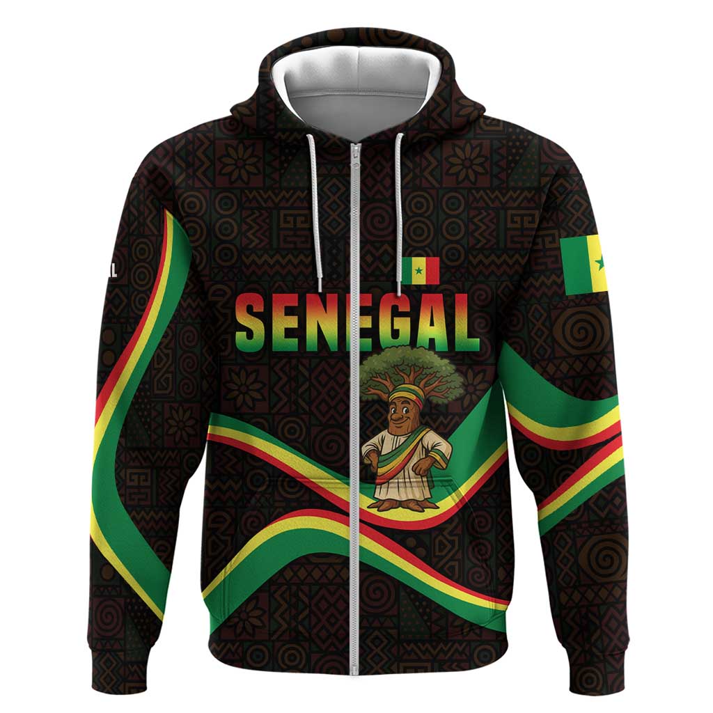 Senegal Tribal Pattern Hoodie Baobab Character and Red Yellow Green Flag Theme Design TS04