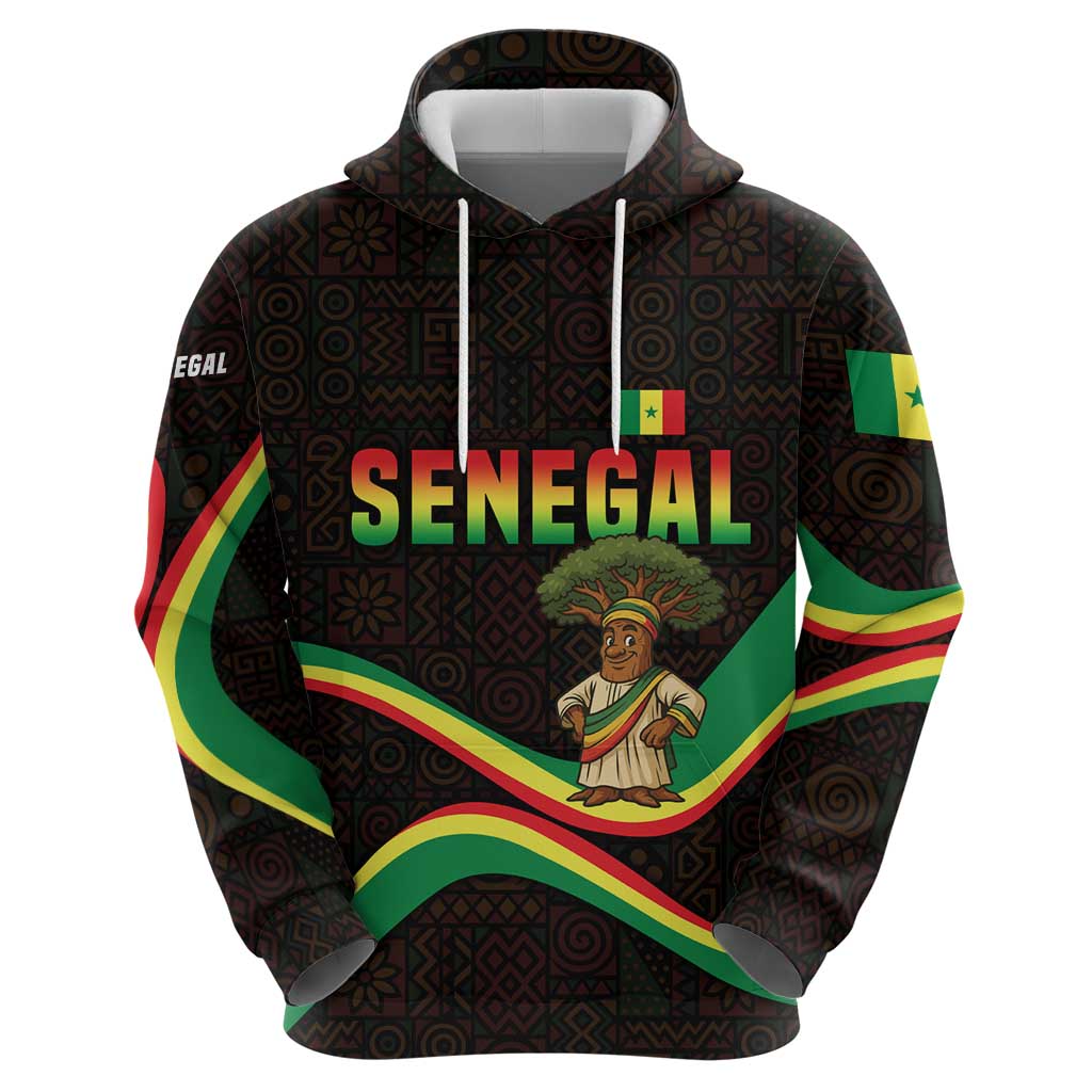 Senegal Tribal Pattern Hoodie Baobab Character and Red Yellow Green Flag Theme Design TS04