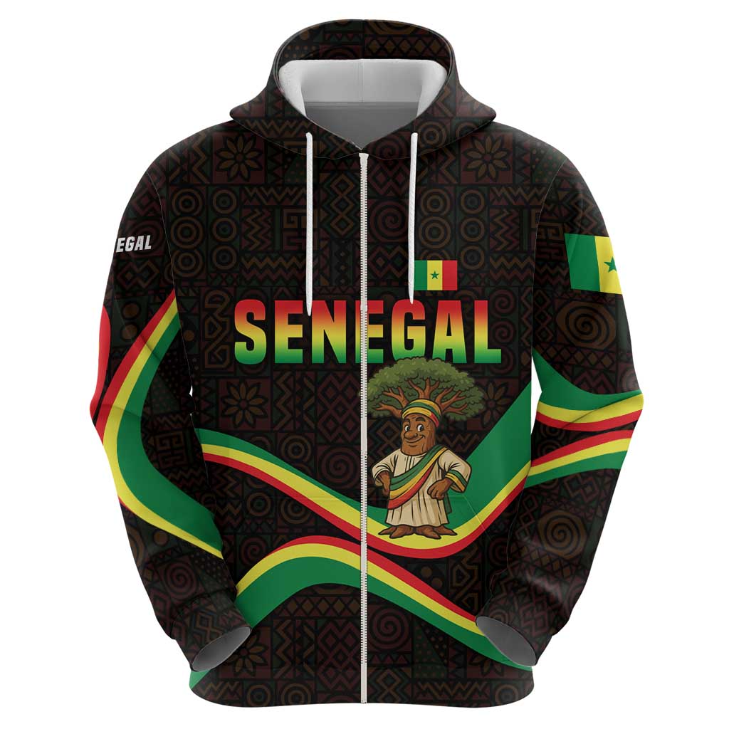 Senegal Tribal Pattern Hoodie Baobab Character and Red Yellow Green Flag Theme Design TS04