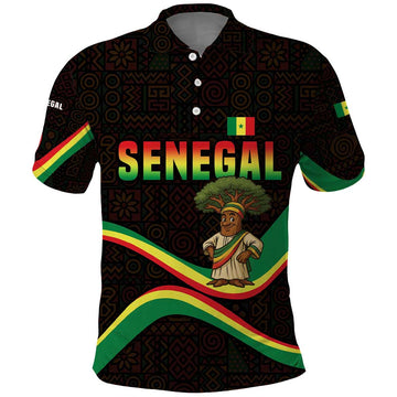 Senegal Tribal Pattern Polo Shirt Baobab Character and Red Yellow Green Flag Theme Design TS04