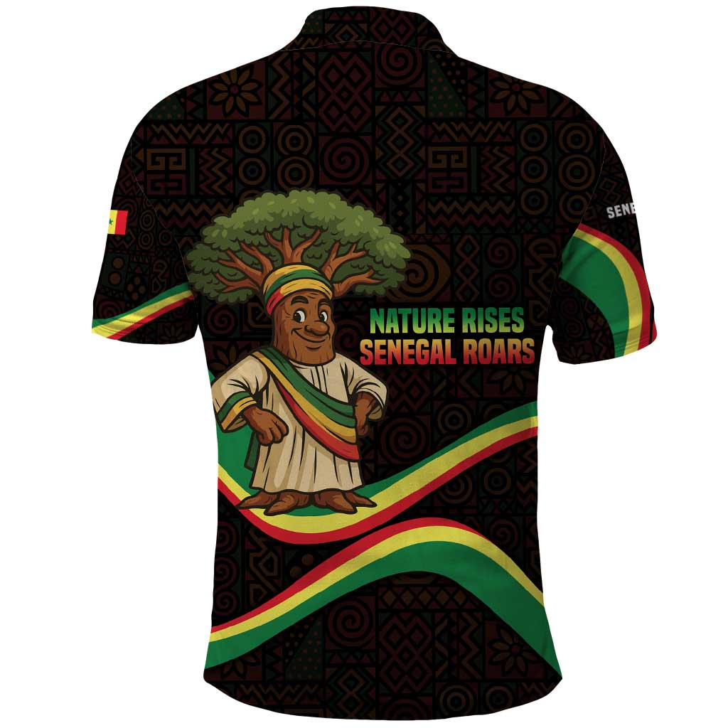 Senegal Tribal Pattern Polo Shirt Baobab Character and Red Yellow Green Flag Theme Design TS04