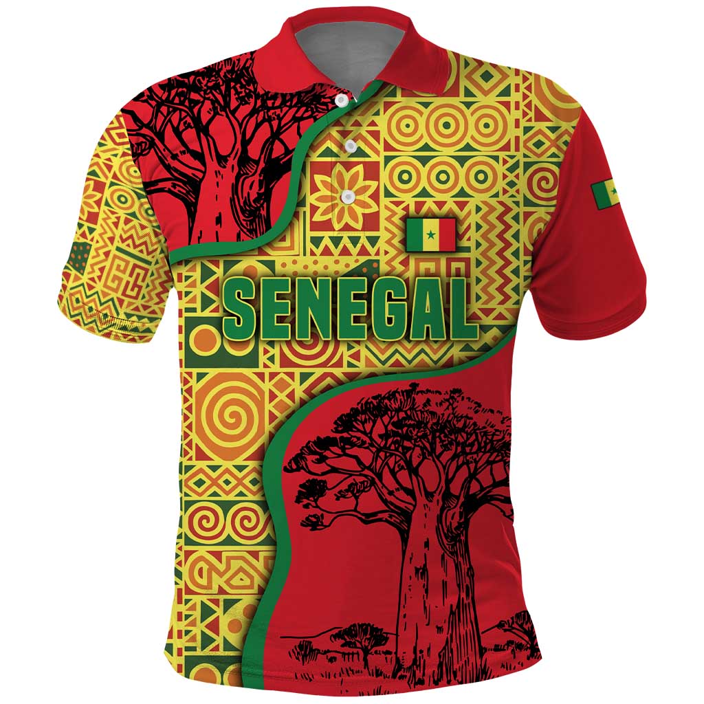 Senegal Polo Shirt with Baobab Tree and African Tribal Pattern Design TS04