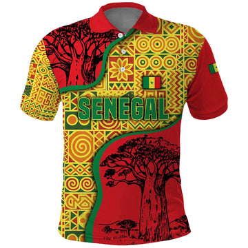 Senegal Polo Shirt with Baobab Tree and African Tribal Pattern Design TS04