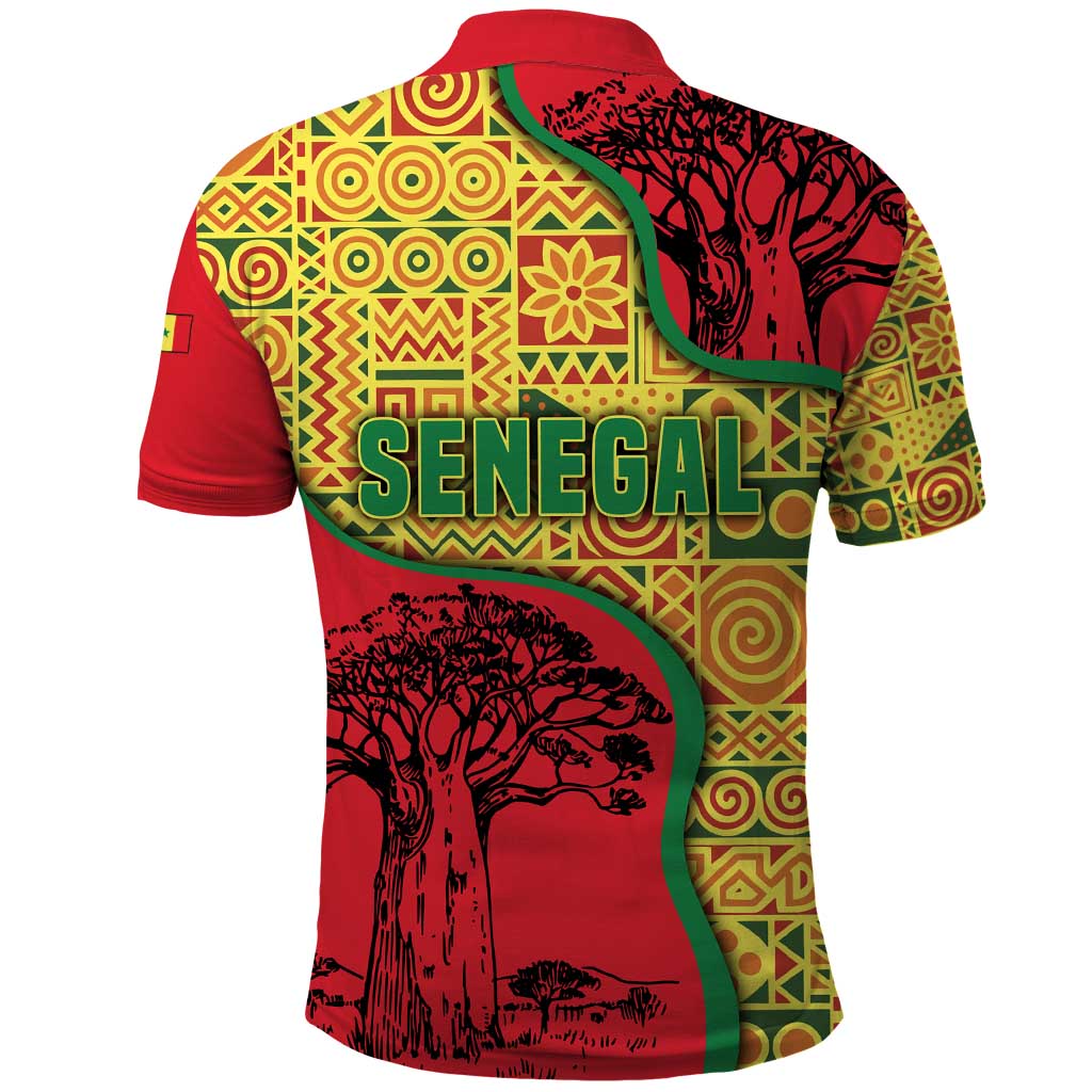 Senegal Polo Shirt with Baobab Tree and African Tribal Pattern Design TS04