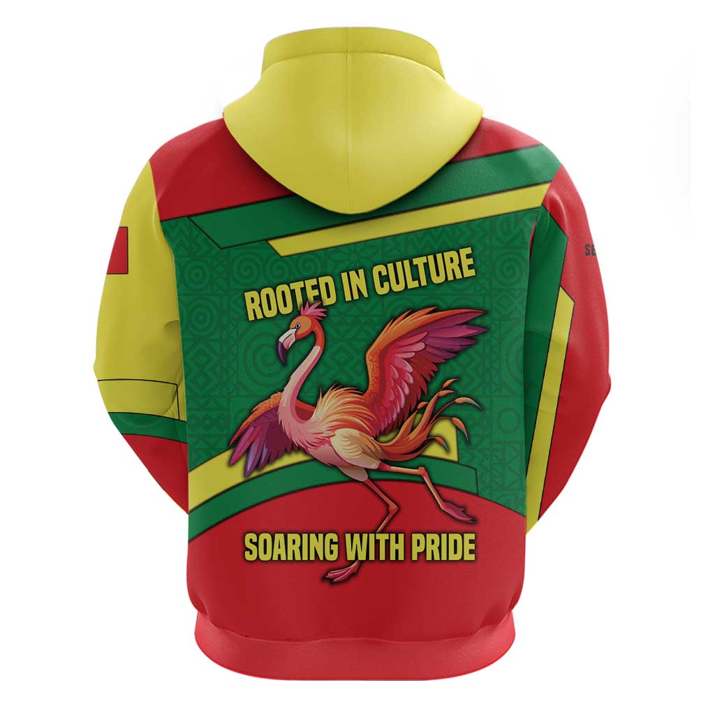 Senegal Hoodie with Flamingo Design and Rooted in Culture Slogan TS04