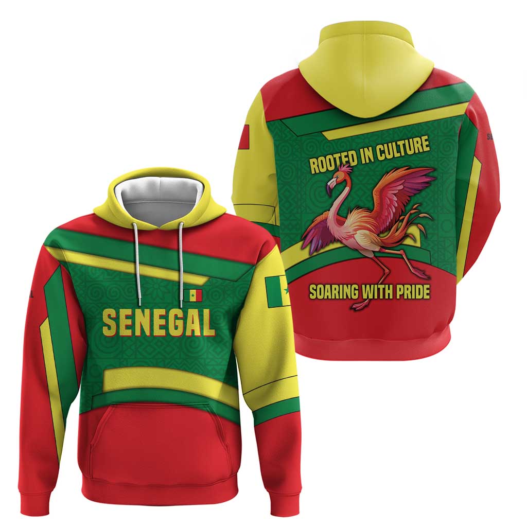 Senegal Hoodie with Flamingo Design and Rooted in Culture Slogan TS04