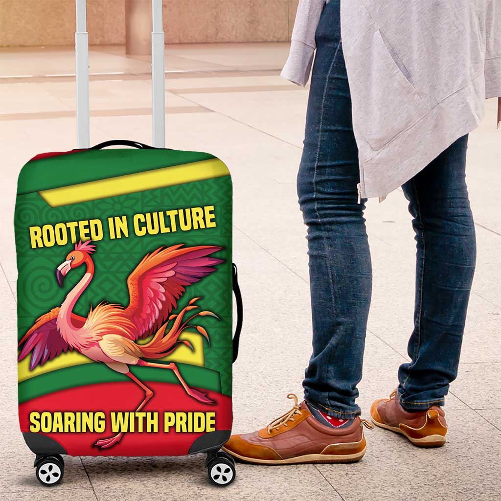 Senegal Luggage Cover with Flamingo Design and Rooted in Culture Slogan TS04