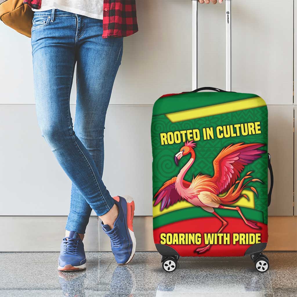 Senegal Luggage Cover with Flamingo Design and Rooted in Culture Slogan TS04