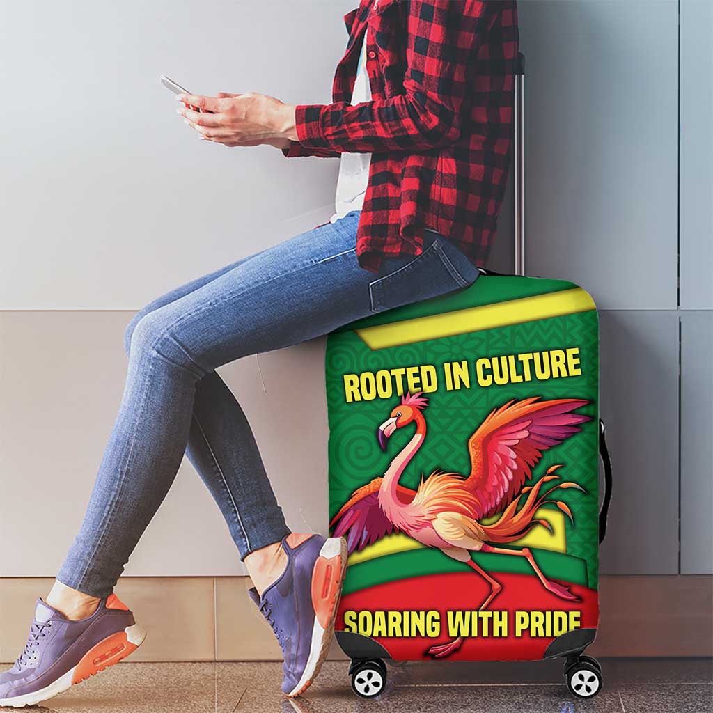 Senegal Luggage Cover with Flamingo Design and Rooted in Culture Slogan TS04