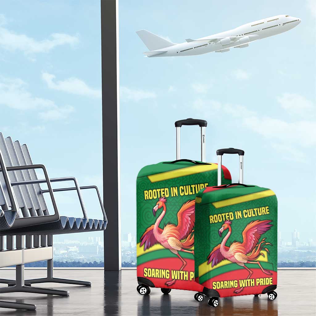 Senegal Luggage Cover with Flamingo Design and Rooted in Culture Slogan TS04