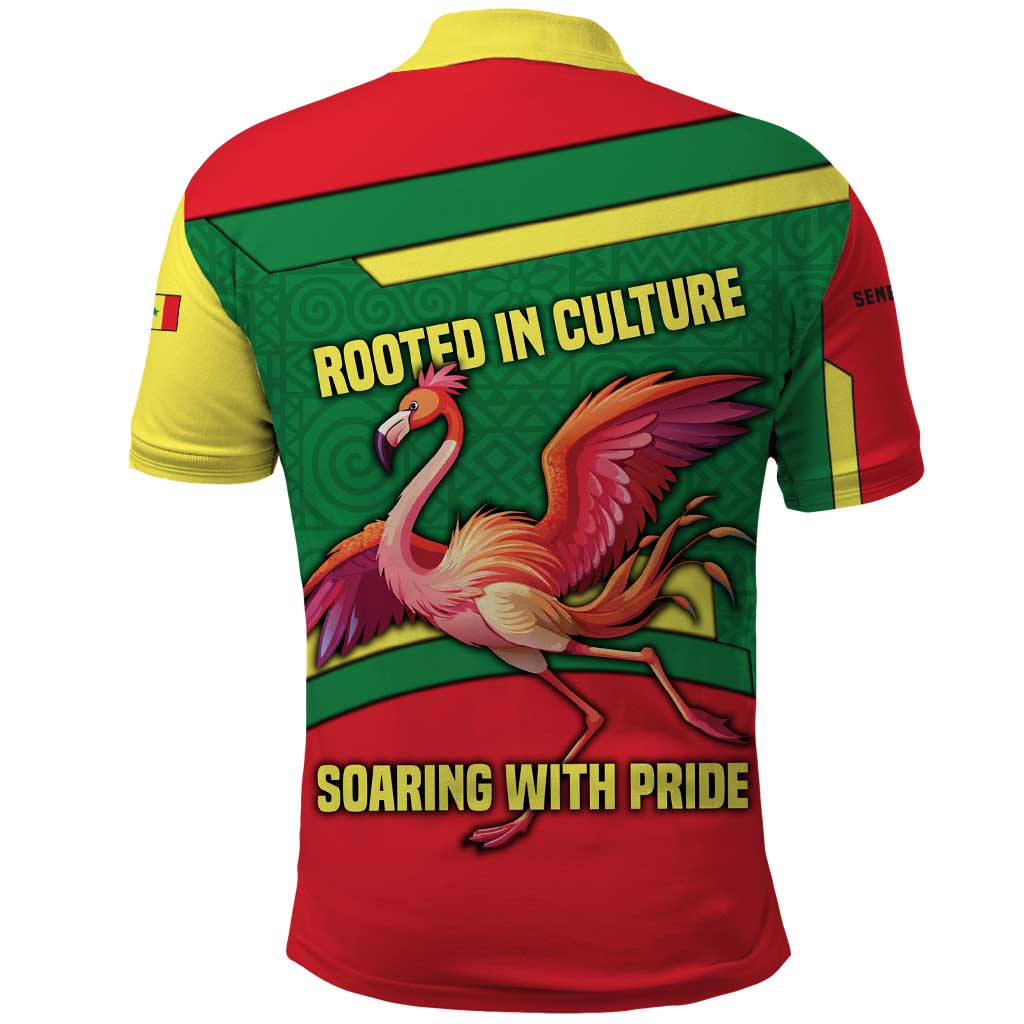 Senegal Polo Shirt with Flamingo Design and Rooted in Culture Slogan TS04