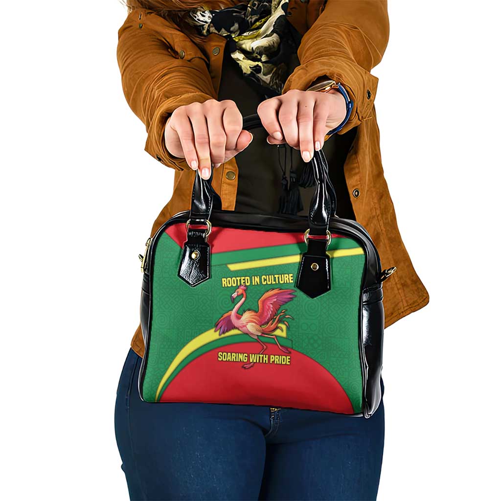 Senegal Shoulder Handbag with Flamingo Design and Rooted in Culture Slogan TS04