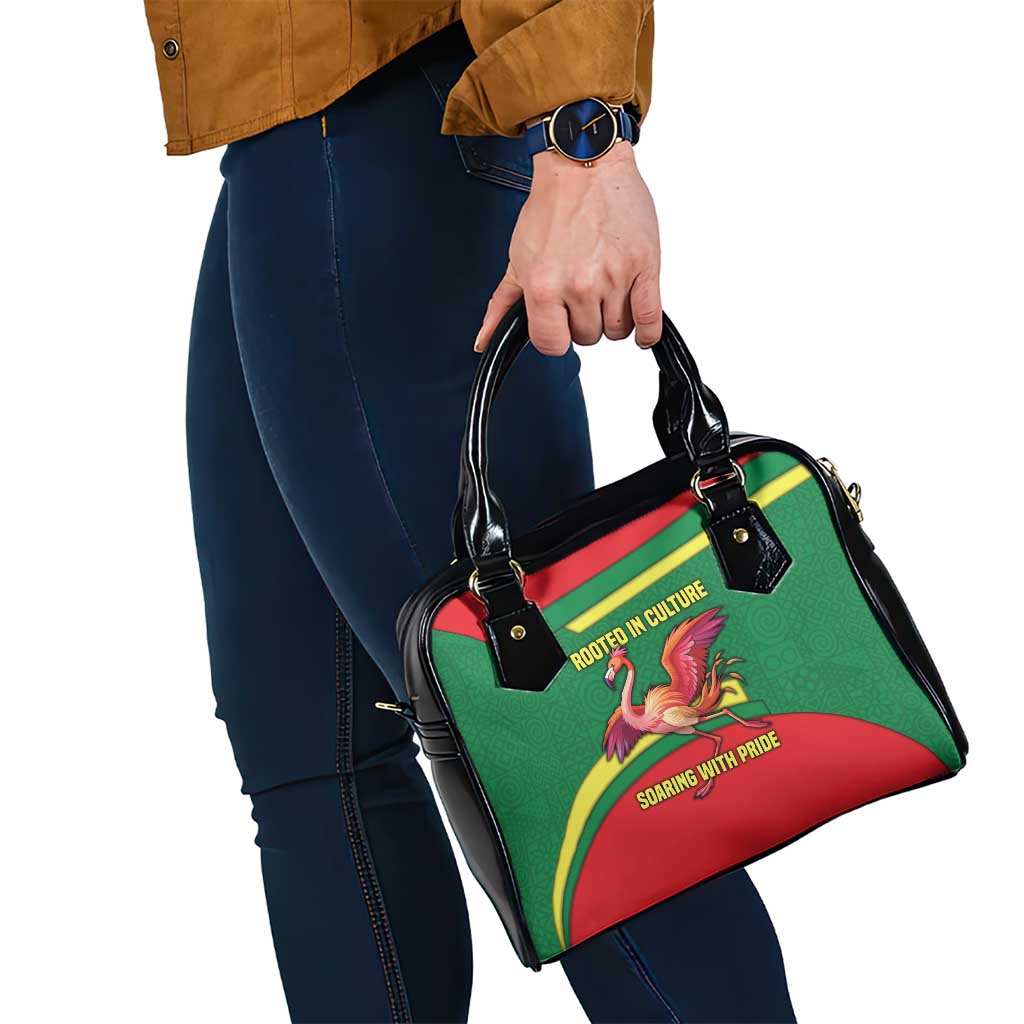 Senegal Shoulder Handbag with Flamingo Design and Rooted in Culture Slogan TS04