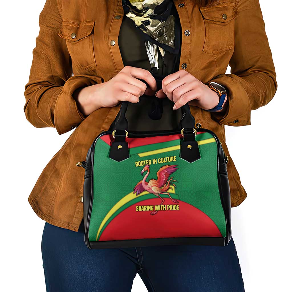 Senegal Shoulder Handbag with Flamingo Design and Rooted in Culture Slogan TS04