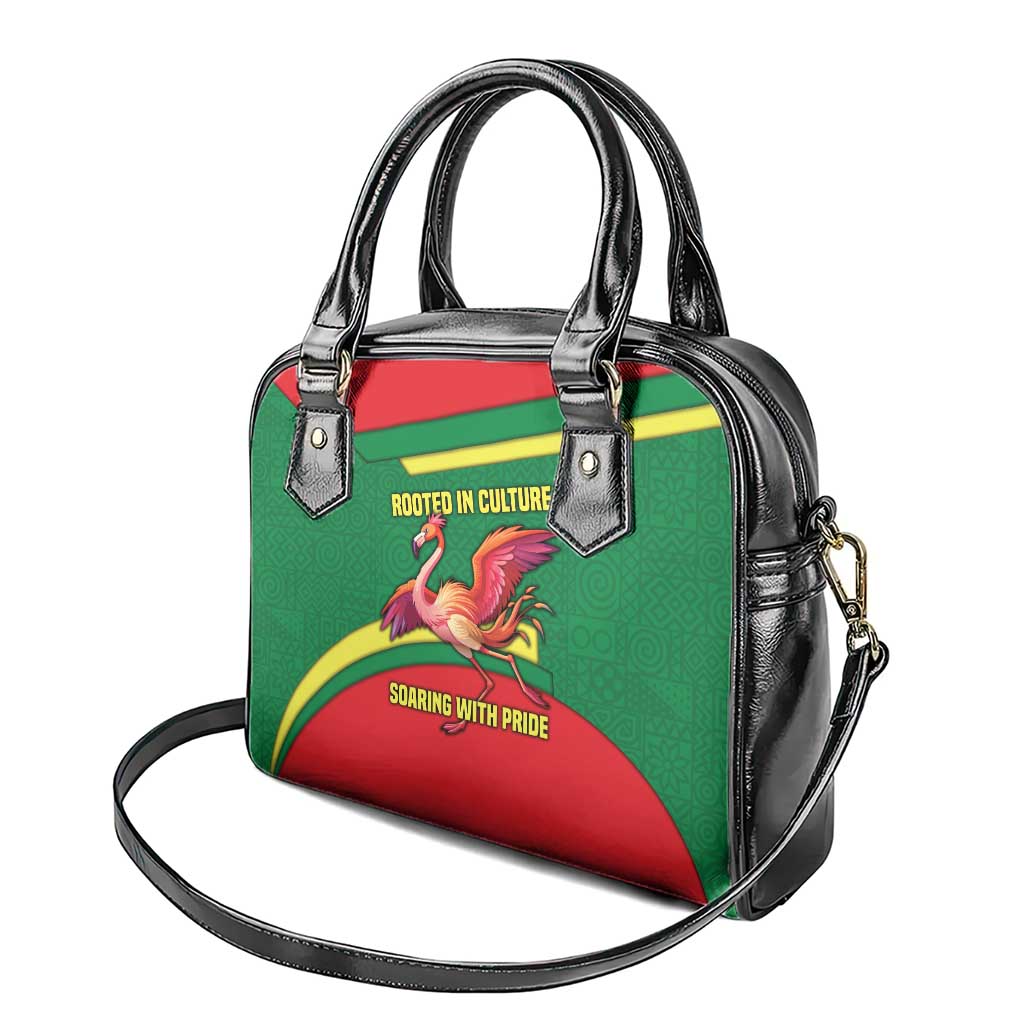 Senegal Shoulder Handbag with Flamingo Design and Rooted in Culture Slogan TS04