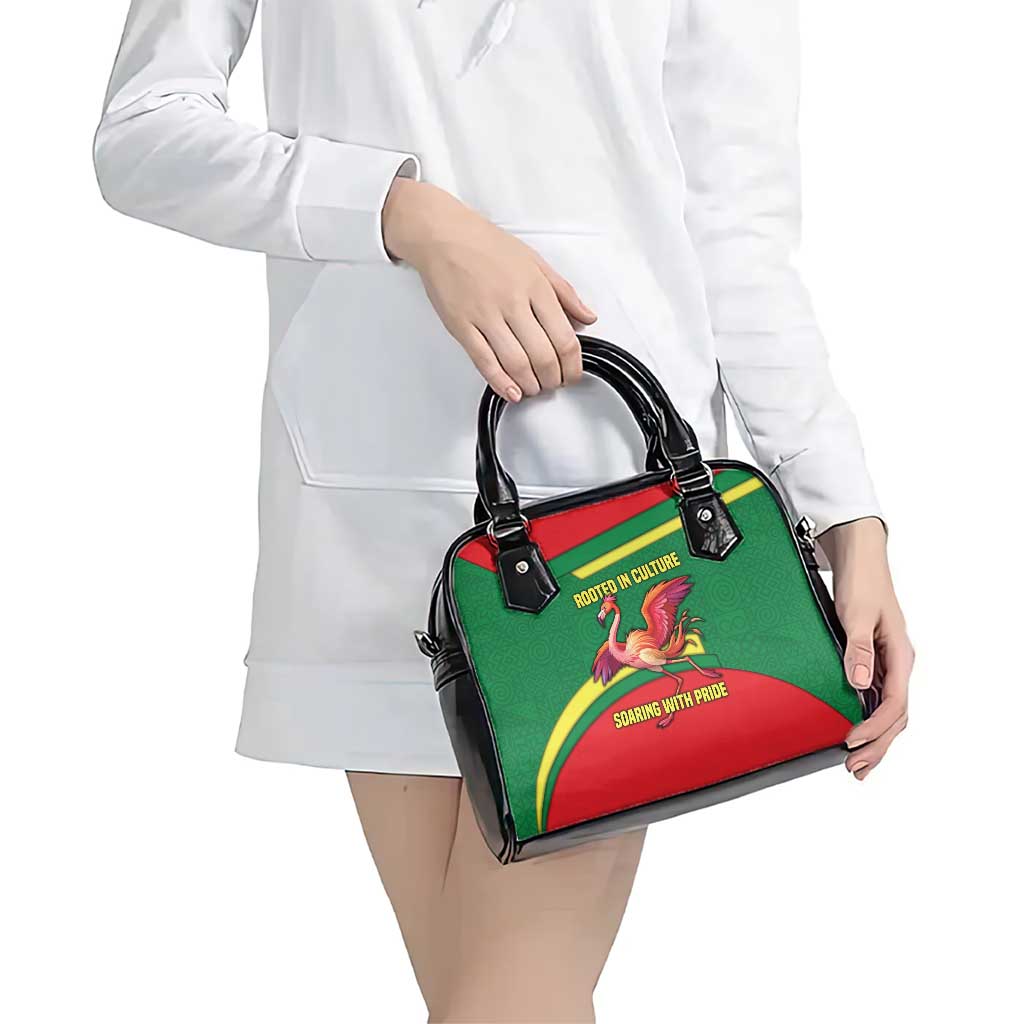 Senegal Shoulder Handbag with Flamingo Design and Rooted in Culture Slogan TS04