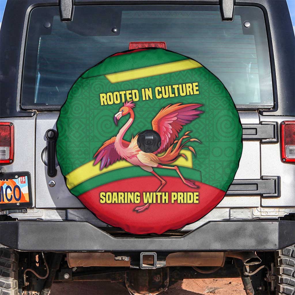 Senegal Spare Tire Cover with Flamingo Design and Rooted in Culture Slogan TS04
