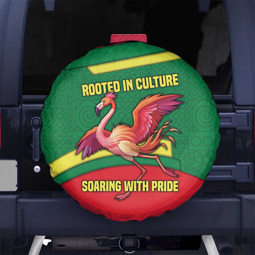 Senegal Spare Tire Cover with Flamingo Design and Rooted in Culture Slogan TS04