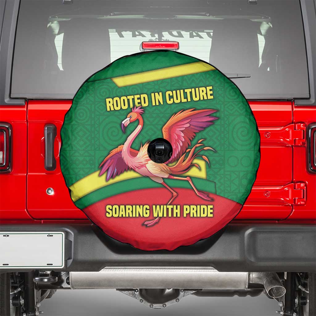 Senegal Spare Tire Cover with Flamingo Design and Rooted in Culture Slogan TS04