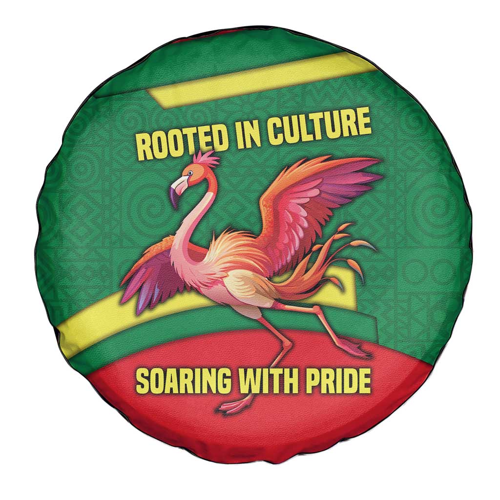 Senegal Spare Tire Cover with Flamingo Design and Rooted in Culture Slogan TS04