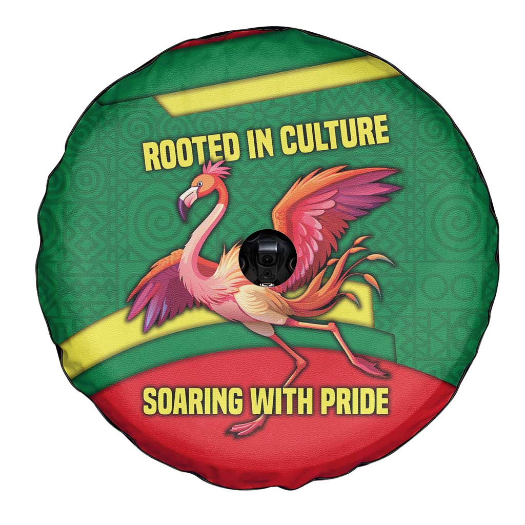 Senegal Spare Tire Cover with Flamingo Design and Rooted in Culture Slogan TS04