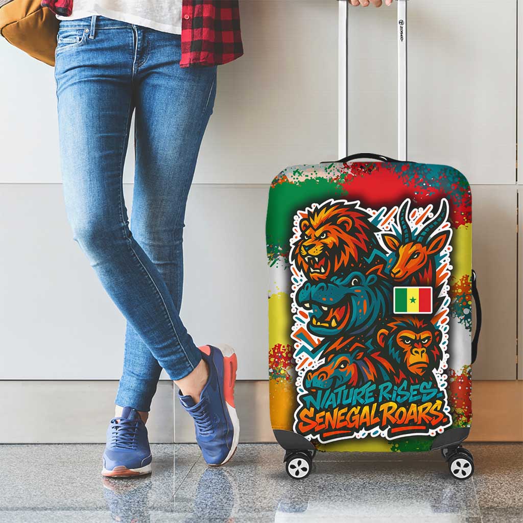Senegal Luggage Cover with Colorful Wildlife Graffiti and Nature Rises Roars Design TS04