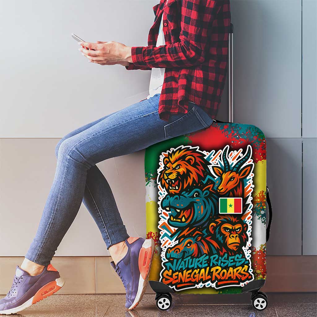 Senegal Luggage Cover with Colorful Wildlife Graffiti and Nature Rises Roars Design TS04