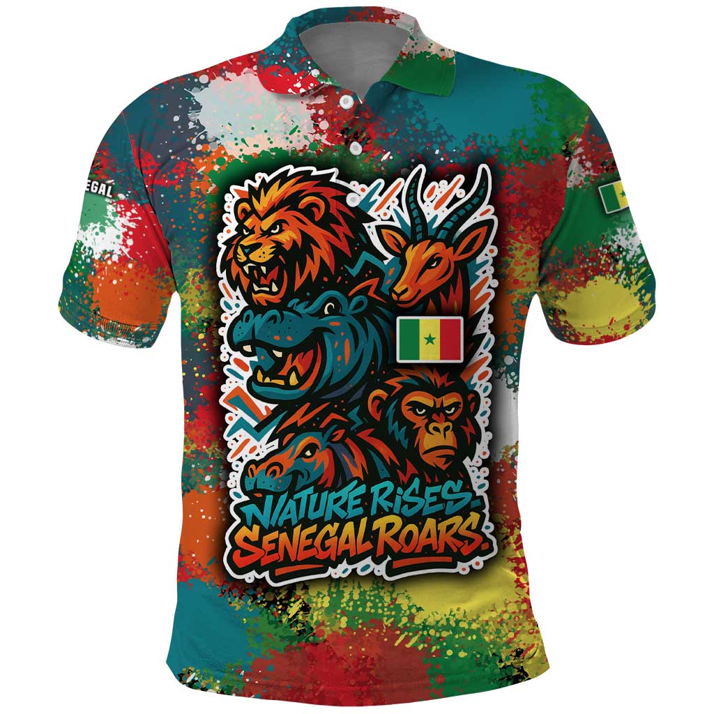 Senegal Polo Shirt with Colorful Wildlife Graffiti and Nature Rises Roars Design TS04