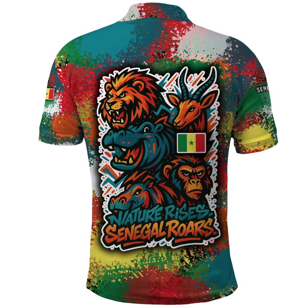 Senegal Polo Shirt with Colorful Wildlife Graffiti and Nature Rises Roars Design TS04