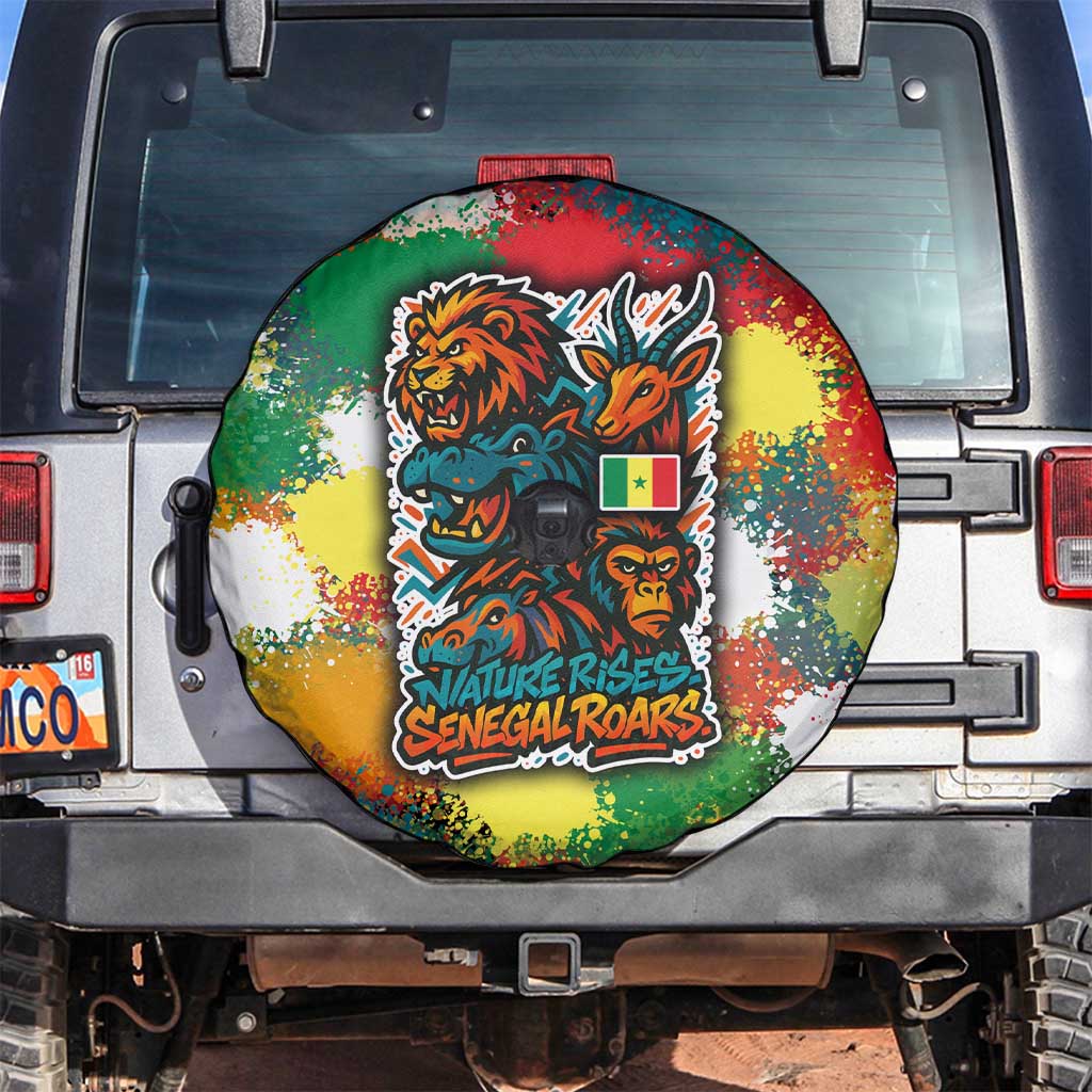 Senegal Spare Tire Cover with Colorful Wildlife Graffiti and Nature Rises Roars Design TS04
