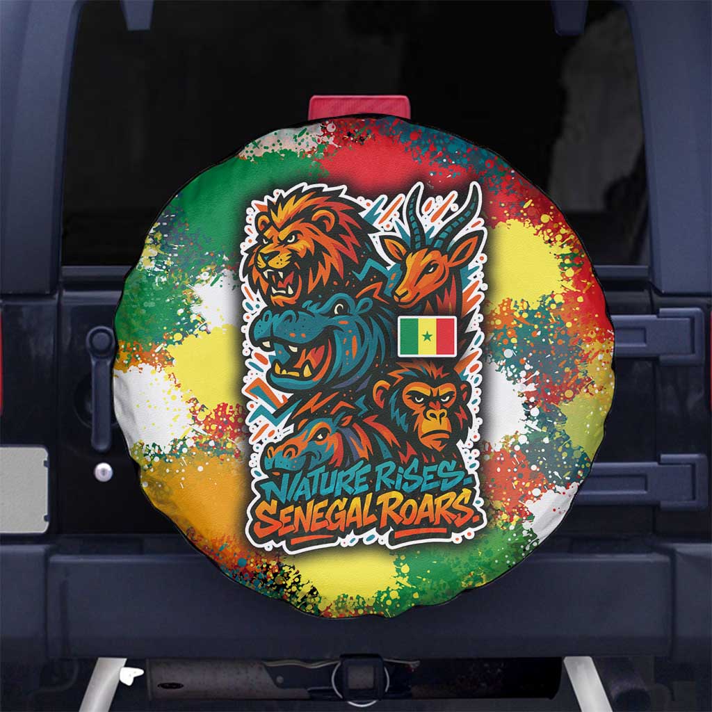 Senegal Spare Tire Cover with Colorful Wildlife Graffiti and Nature Rises Roars Design TS04
