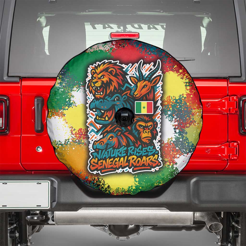 Senegal Spare Tire Cover with Colorful Wildlife Graffiti and Nature Rises Roars Design TS04